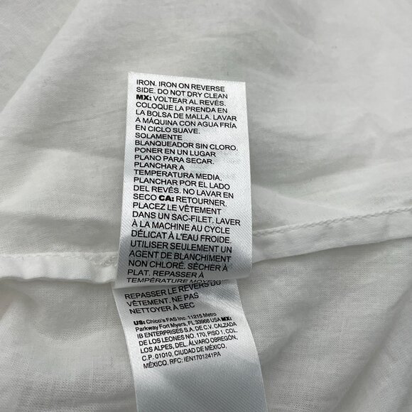 Chicos White Gauze 3/4 Sleeve V-Neck Lined Navy Beaded Embellished Tunic 16/18 - Picture 13 of 14